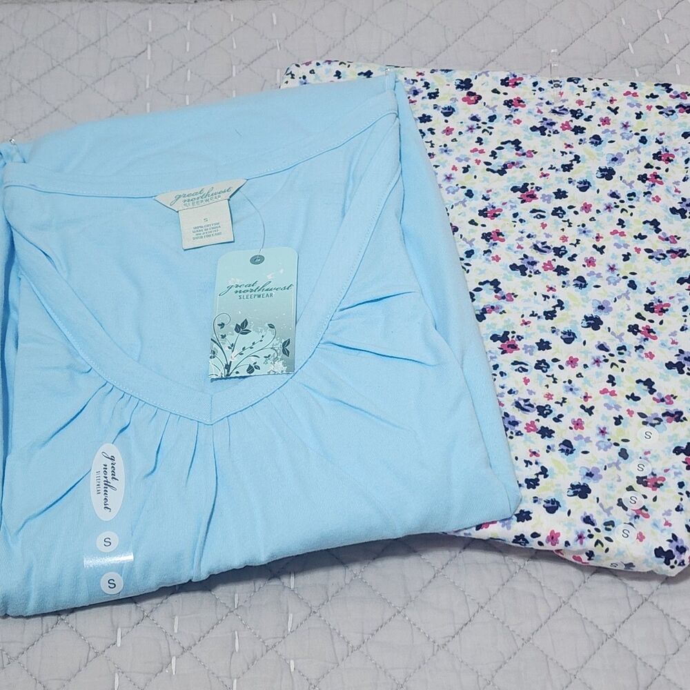 Great Northwest Sleepwear Women's Size Small S Blue Floral Pajama Set NWT Cotton